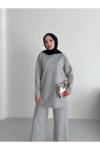 onlymoon Women's Gray 100% Cotton Top and Bottom Set |   Oversize Comfortable Fit |   Stylish Combination Suitable for 4 Seasons