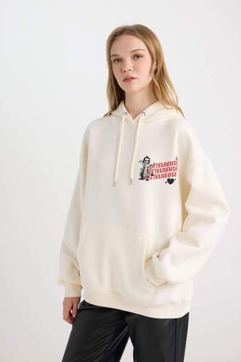 DeFacto Beetlejuice Printed Oversize φούτερ με κουκούλα - Χοντρό D7984ax24wn