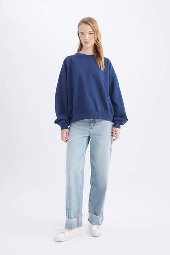 DeFacto Cool Oversize Wide Fit Crew Neck Χοντρό Basic Απλό Φούτερ A4177AX24WN