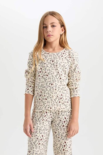 DeFacto Girls' Pajama Set Floral Long Sleeve Top Long Bottom D6052A824Au