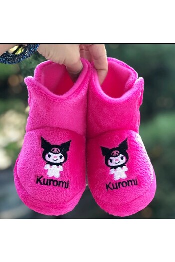 Pandalina Fuchsia Slippers for Girls with Side Velcro Non-Slip Sole Kindergarten Nursery Home Shoes