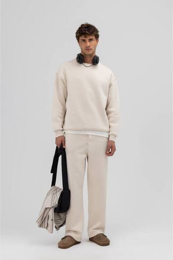 İLKCET MODA Basic Cream Unisex Oversize Premium Sweatshirt