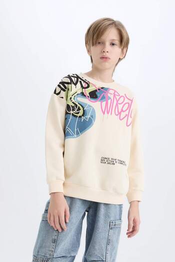 DeFacto Φούτερ για αγόρια Oversize με φαρδύ κορδόνι με στάμπα D7114A824WN