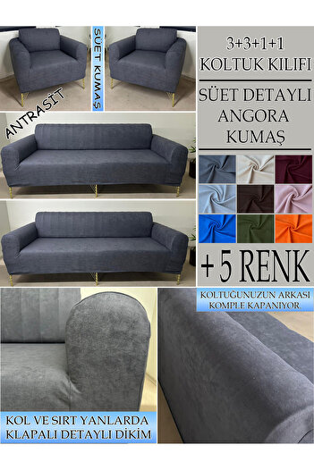 Home SÜET ŞÖNİL KUMAŞ 3+3+1+1 KOMPLE GİYDİRME KANEPE&ÇEKYAT, BOHEM, vb. MODELLER KOLTUK KILIFI