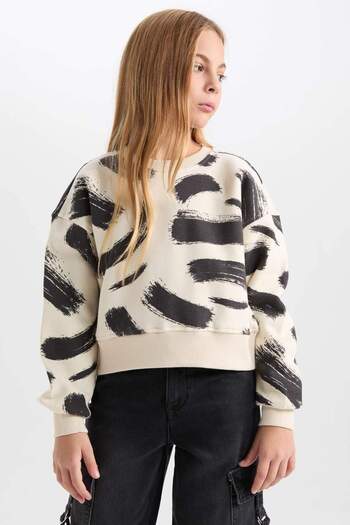 DeFacto Kız Çocuk Desenli Bisiklet Yaka Sweatshirt D3018A824WN