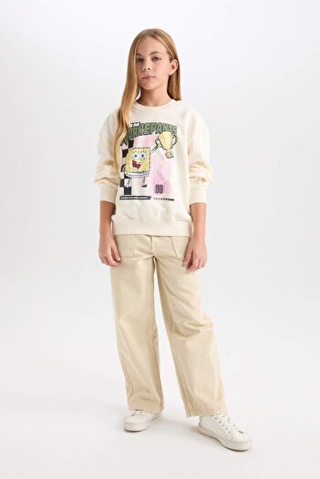 DeFacto Girl's Spongebob Relax Fit Crew Neck 3D Sweatshirt D3111A824Wn
