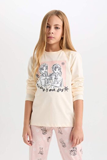 DeFacto Kız Çocuk Pijama Takım Frozen Uzun Kollu Üst Desenli Beli Lastikli Alt D3746A824AU