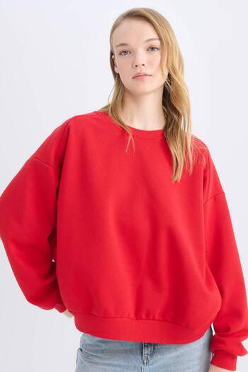 DeFacto Coool Oversize Wide Fit Crew Neck Thick Basic Plain Sweatshirt A4177Ax24Wn