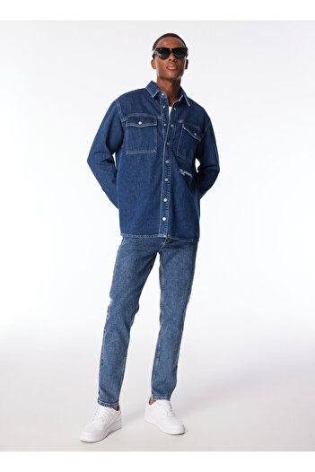 Karl Lagerfeld Mavi Erkek Normal Kalıp Denim Gömlek 240D1603_KLJ REGULAR UTLTY SHIRT JA