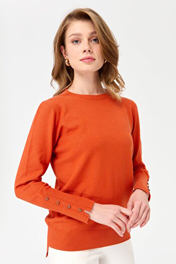 Desen Triko Women's Crew Neck Seamless Short Front Long Back Blouse Orange