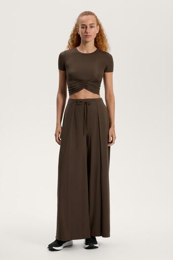 Oysho Short-sleeved crop ruched T-shirt