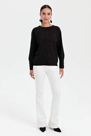 Desen Triko Women's Crew Neck Seamless Short Front Long Back Blouse Black