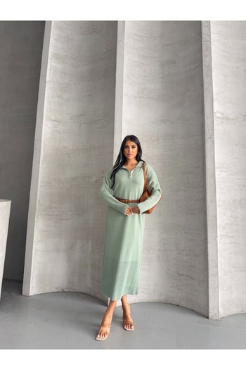 Lovely butik KADIN YARIM BALIKÇI FERMUARLI UZUN TRİKO ELBİSE