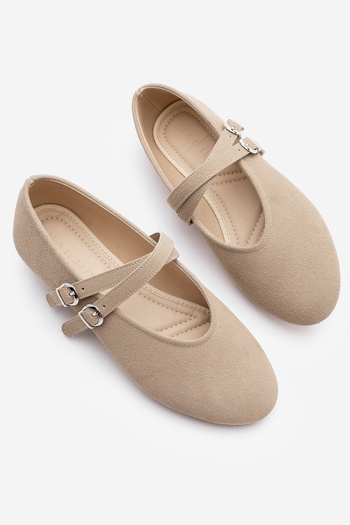 Marjin Women's Cross Strap Ballerinas Niroza Beige Suede