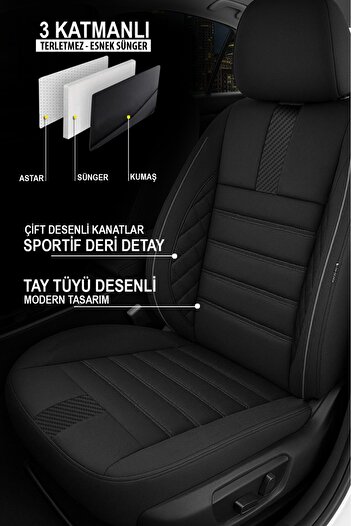 GM-DESIGN Dark Carbon Hand Feather Auto Seat Cover (Compatible with Hyundai İ20-İ30-Accent-Blue-Era-Getz)