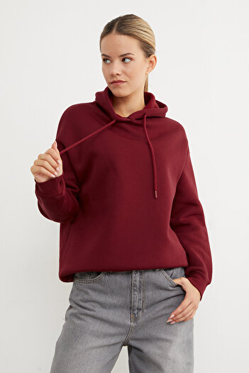 Fulla Moda 3 Thread Basic Oversize Hooded Sweatshirt