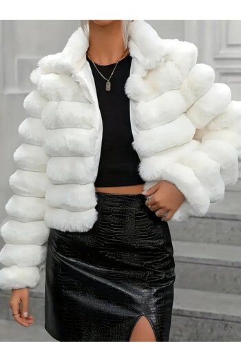 NeednStore Women's White Fur Short Puffer Jacket Coat