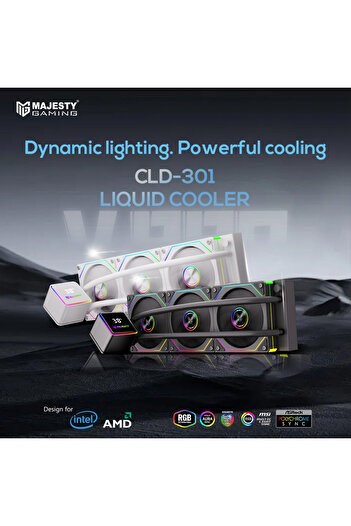 majesty مبرد مياه ARGB مقاس 360 - شاشة عرض رقمية لدرجة الحرارة، ثلاث مراوح مقاس 120 مم، معالج Intel وAMD
