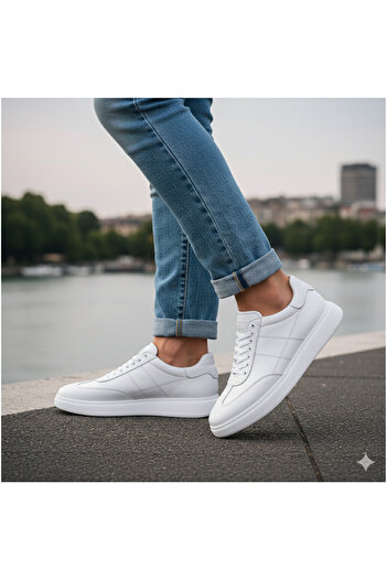 SailLakers - White Leather Lace-Up Men's Casual Shoes 101-7034-H-1235