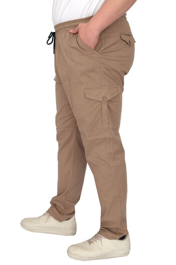 ModeXL Mode XL Plus Size Pants Linen Cargo Jogger Milano 21912 Cappuccino