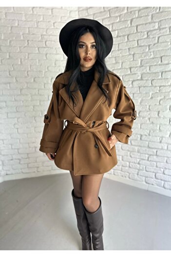 moneta boutique Γυναικείο κοντό παλτό με ζώνη oversize