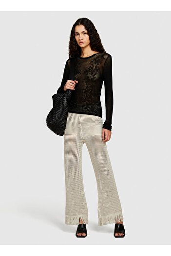 Sisley Women's High Waist Wide Fit Beige Pants 196Pmf008