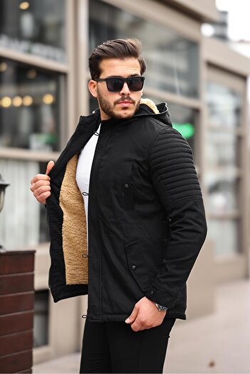 Delpino Waterproof and Windproof Long Hooded Coat with Fur Inside
