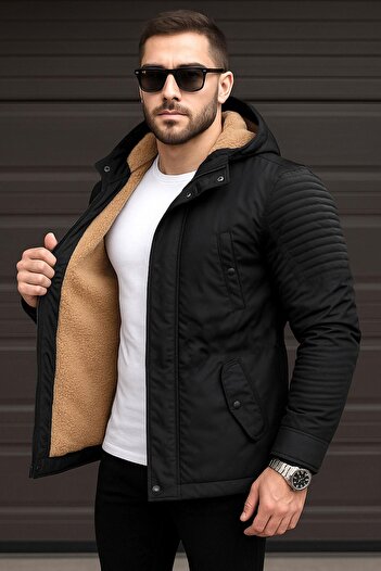 Delpino Waterproof and Windproof Long Hooded Coat with Fur Inside