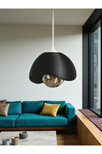 DNRYSL Noir Sphere Dekoratif Siyah Modern Kum Dokulu Sarkıt Avize – Led Uyumlu, Ampül Hediyeli