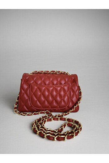 Jagu Women's Red Quality Quilted Knitted Chain Gold Detailed Women's Hand and Shoulder Bag