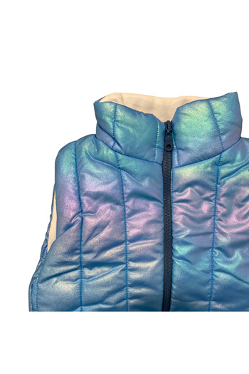 OEM Children's thick holographic blue vest with navy zipper