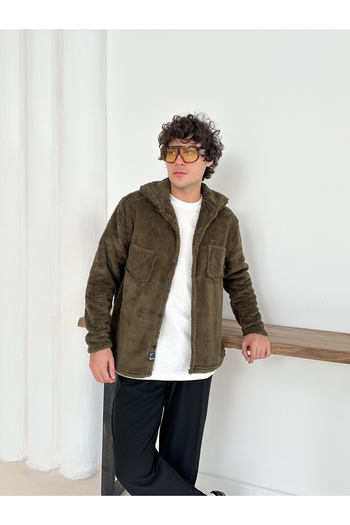 Gameyal Unisex Khaki Plush Fleece Cardigan