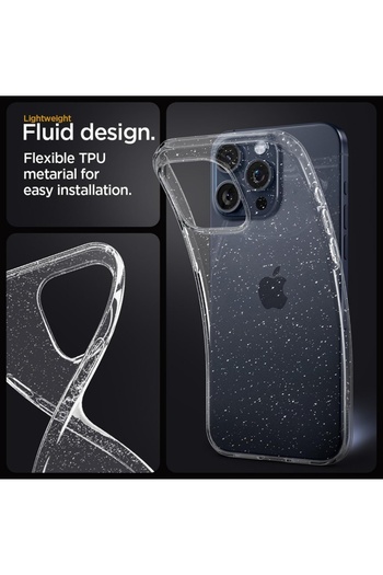 SKYDDAR INNOVATION Carcasă pentru iPhone 17 Pro, silicon TPU SparkleSkin cu sclipici, set autocolante, transparentă