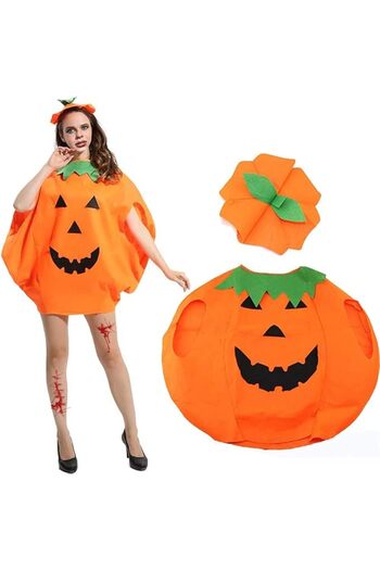 zola Set costum Halloween dovleac, Zola, 2 piese, costum si pălărie, unisex, 85 x 76 cm, portocaliu