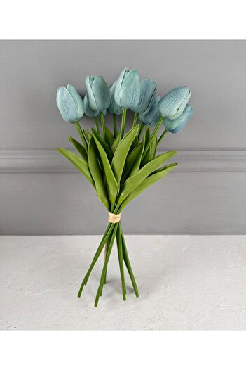 PEKİBU 10-Piece Artificial Wetted Tulip Bouquet, 1St Quality, Mint Green