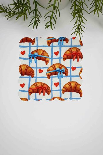 decofav 3D Plaid Floor Croissant Pattern Digital Printed Laser Cut Fabric Cocktail Napkin 1 Piece