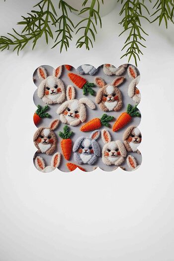 decofav 3D Bunny Pattern Digital Printed Laser Cut Fabric Cocktail Napkin 1 Piece