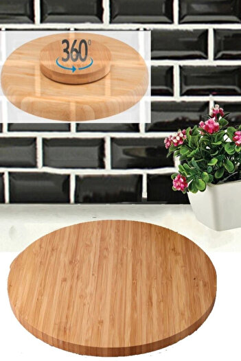 shopwave 30 cm Luxury Presentation Plate with Bamboo Rotating Stand 28X28X3,5Cm -Bls3030Dbnr