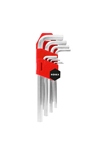 Rodex Set of 9 hexagonal hex keys, 1.5-10mm, long, Cr-V steel, Kah102, 10/40, RHT0501101009