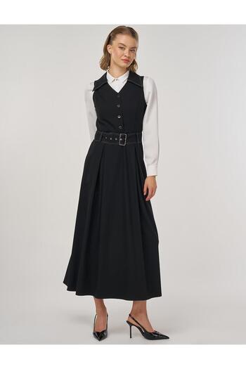 KYR Belted Viscose Dress Black