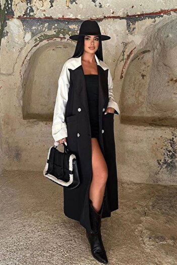 TANISA Neria Double Color Trench Coat with Belted Sleeves Tns-3922