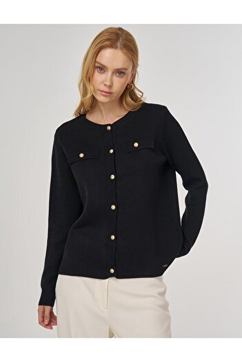 Kayra Button Detailed Knitwear Cardigan Black