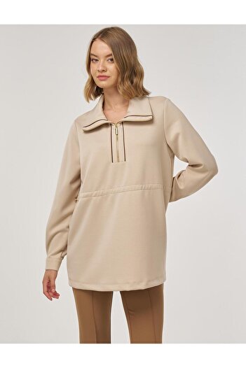 Kayra Waist Drawstring Scuba Sweatshirt Light Beige