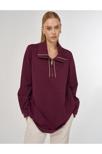 Kayra Waist Gathered Scuba Sweatshirt Dark Burgundy