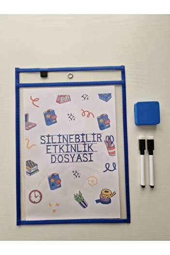 Hobi Kafe Navy Blue Erasable Activity File for A4 Work Papers + 2 Pens + Eraser