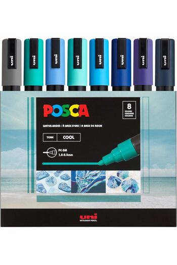 Innovium Posca 5M Innovium™ Marker Set, 8 Colors Blue and Green Tones, Medium Tip 1.8-2.5 mm