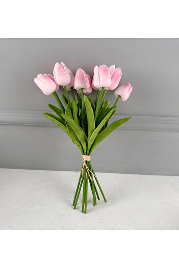 PEKİBU 10-Piece Artificial Wetted Tulip Bouquet 1St Quality Pink