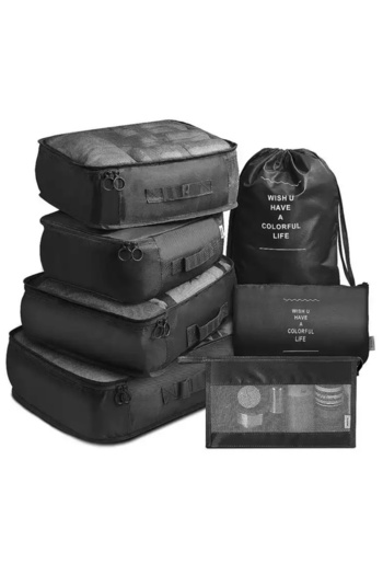 zola Set of 8 travel bag organizers, with zipper, different sizes, black