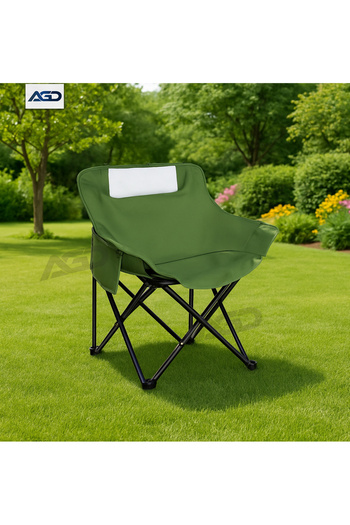 AGD Folding Camping Hiking Travel Chair, Heat Resistant Oxford Fabric, Side Storage Pockets, Green