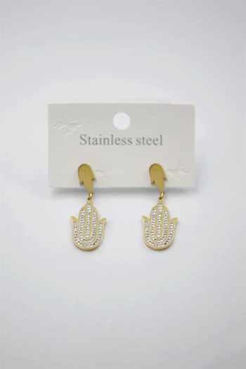 shopwave Stoned Fatima Hand Earrings - Gold